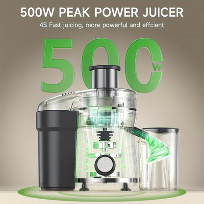 500W High-Power Centrifugal Juicer with Wide Mouth Feed Chute - Easy Fruit & Vegetable Extraction, Dishwasher Safe Stainless Steel, Space-Saving Design, Includes Glass Pitcher & Measuring Cups, Perfect for Healthy Living