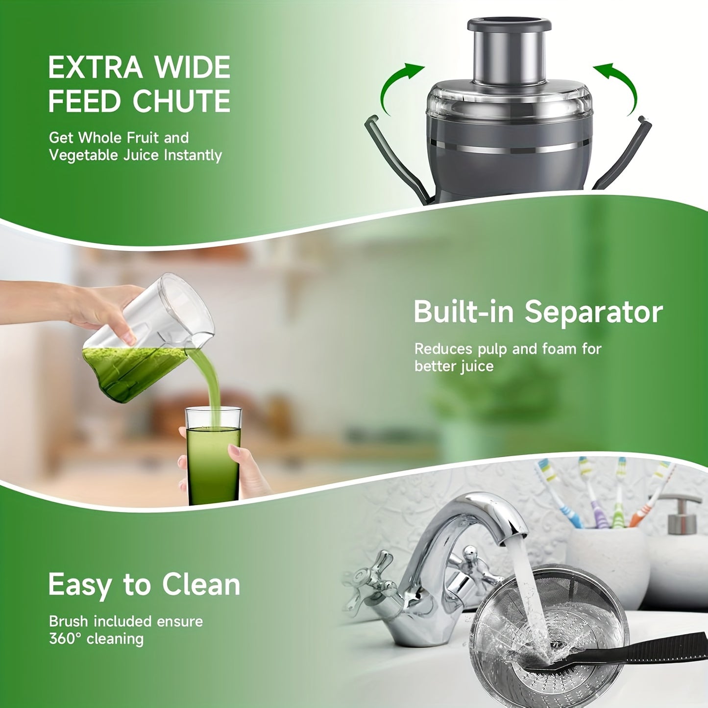 500W High-Power Centrifugal Juicer with Wide Mouth Feed Chute - Easy Fruit & Vegetable Extraction, Dishwasher Safe Stainless Steel, Space-Saving Design, Includes Glass Pitcher & Measuring Cups, Perfect for Healthy Living