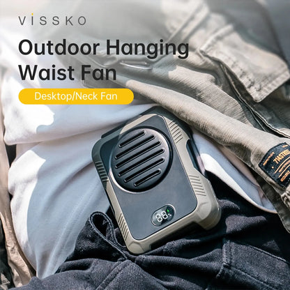 Outdoor Waist Mounted Fan Polymer Battery Anti Drop Shock Absorption USB Portable Power Bank with Bladeless Hanging Neck Fan