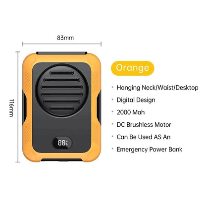 Outdoor Waist Mounted Fan Polymer Battery Anti Drop Shock Absorption USB Portable Power Bank with Bladeless Hanging Neck Fan