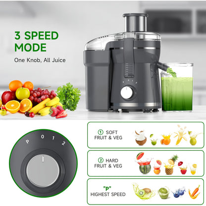 500W High-Power Centrifugal Juicer with Wide Mouth Feed Chute - Easy Fruit & Vegetable Extraction, Dishwasher Safe Stainless Steel, Space-Saving Design, Includes Glass Pitcher & Measuring Cups, Perfect for Healthy Living